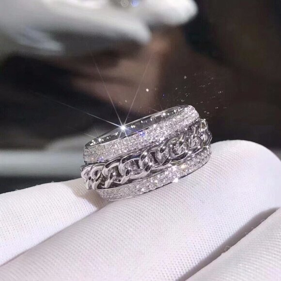 💍925 Silver Plated Three  Promise Anillos Fashio Luxury Eternity Ring,UNVN12296 - Picture 2 of 6